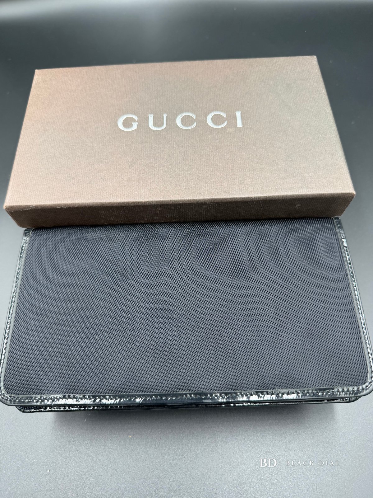 Gucci Bamboo Zip Around Wallet Black Nylon Patent Leather Trim