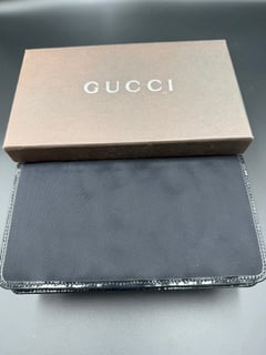 Gucci Bamboo Zip Around Wallet Black Nylon Patent Leather Trim