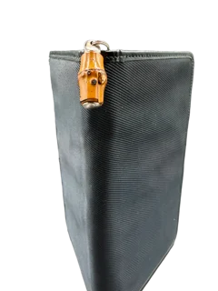 Gucci Bamboo Zip Around Wallet Black Nylon Patent Leather Trim