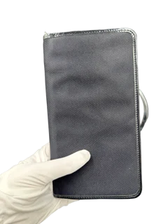 Gucci Bamboo Zip Around Wallet Black Nylon Patent Leather Trim