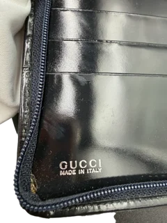 Gucci Bamboo Zip Around Wallet Black Nylon Patent Leather Trim